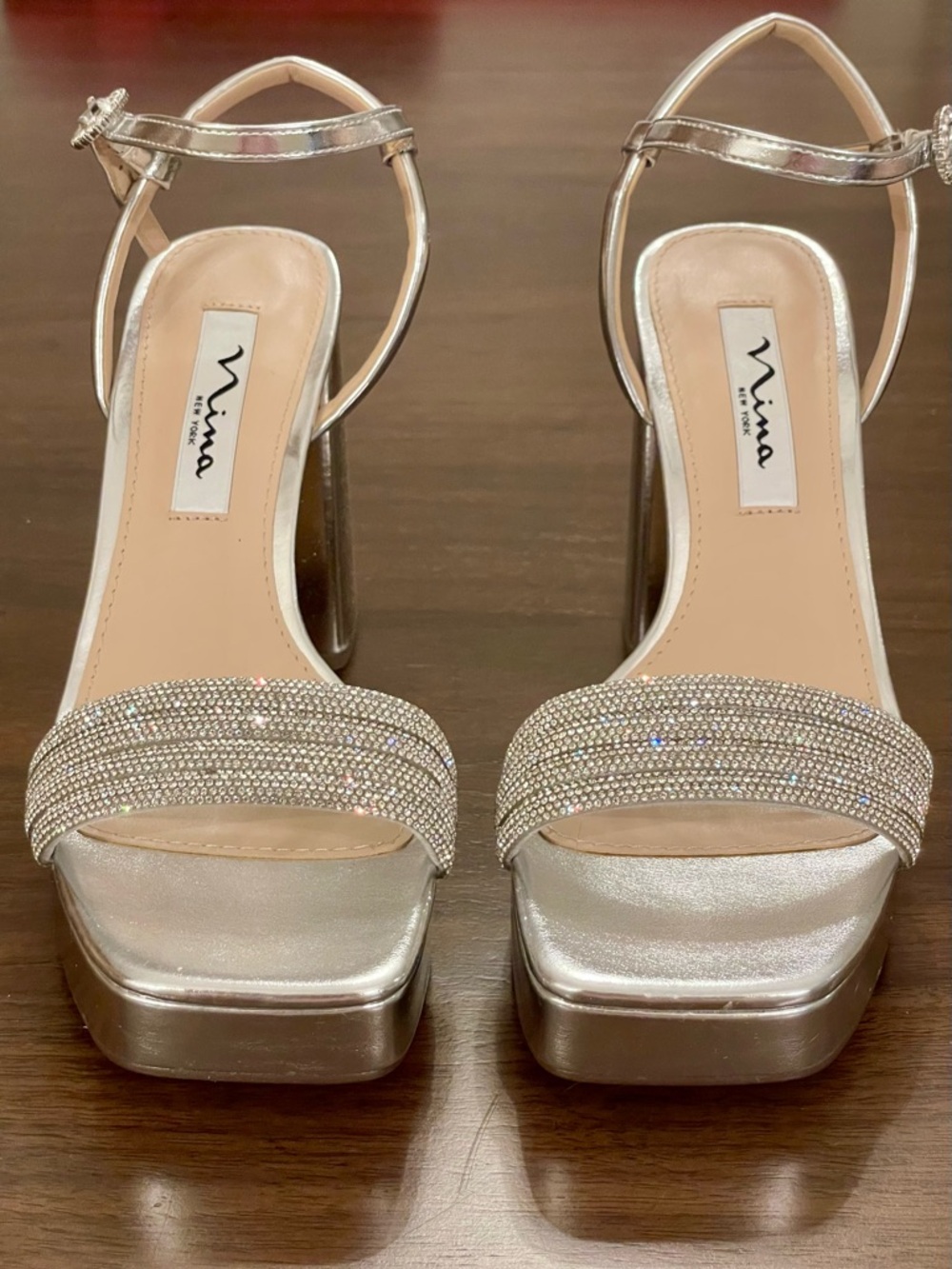 Nina Silver Crystal-Embellished Platform Sandals
